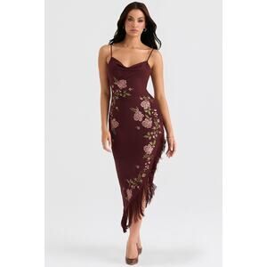 House of CB Eloisa wine embroidered midi dress